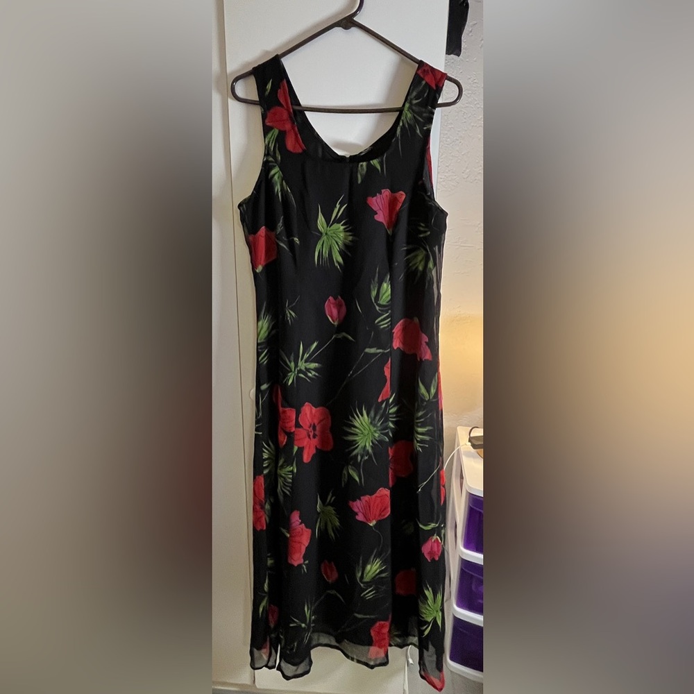 Variations women's printed dress with overcoat, size m